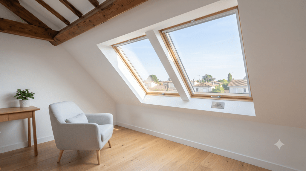 Pose de Velux à Mérignac : Fenêtres de toit Velux installées dans des combles aménagés et lumineux à Mérignac en Gironde